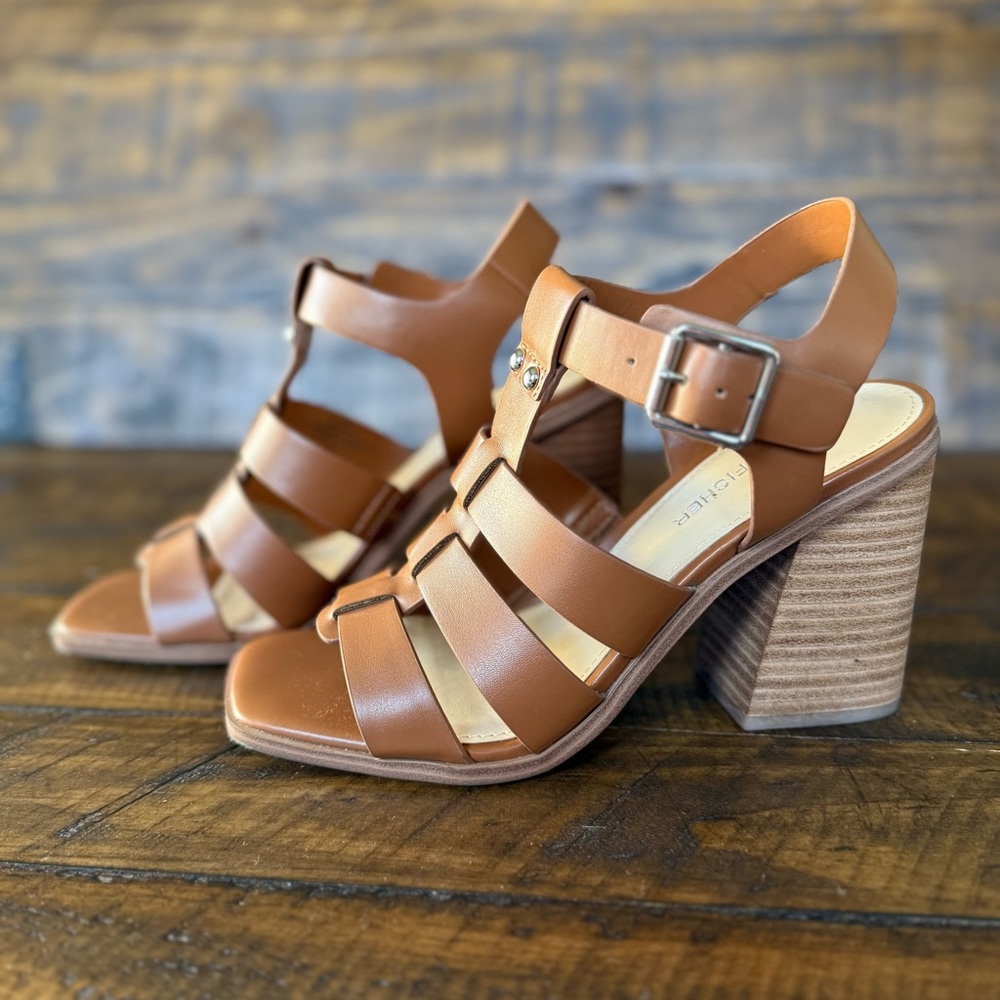 Marc Fisher Brown Strappy Block Heel Sandals